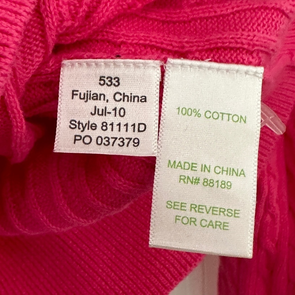 Lilly Pulitzer Pink 3/4 Sleeve Cardigan Cable Knit Cotton Stretch Classic Preppy - Picture 2 of 5